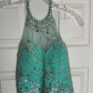EUC! Top Dress Aqua Jewel / Sequin Tulle Party Dress Short Homecoming Prom
